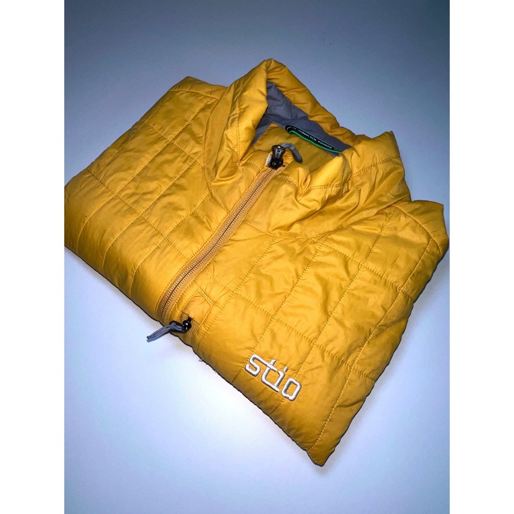 Stio Azura Insulated Vest Mens L Yellow PrimaLoft Quilted Puffer Skiing Outdoors